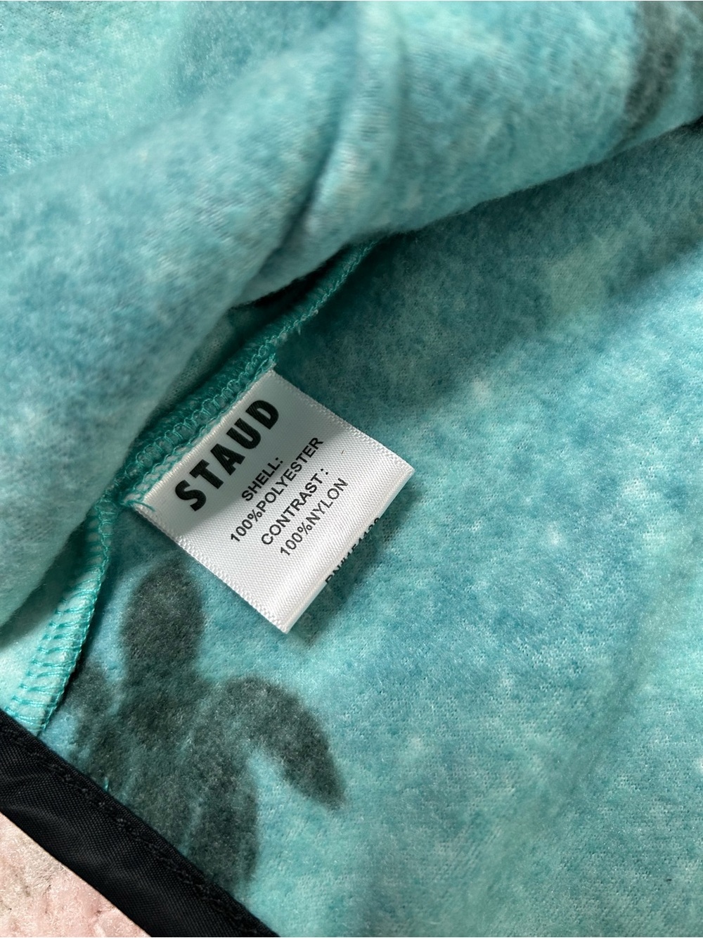 NWT STAUD Turquoise Turtle Print Fleece Springs Crop Top Black Trim Size 10 - Picture 5 of 12